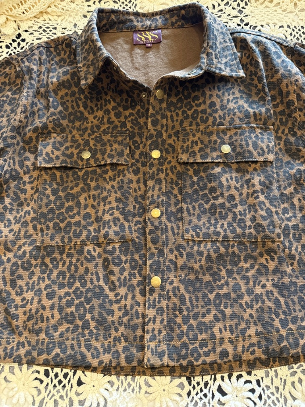Leopard Print Button-Front Dress Shirt Jacket And Skort- Brown - Picture 2 of 8